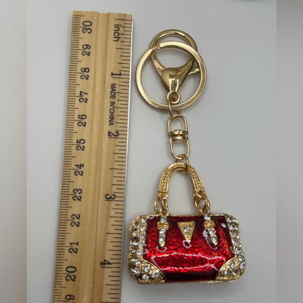 Handbag Shaped Purse Charm Keychain Red and Gold - Picture 4 of 4
